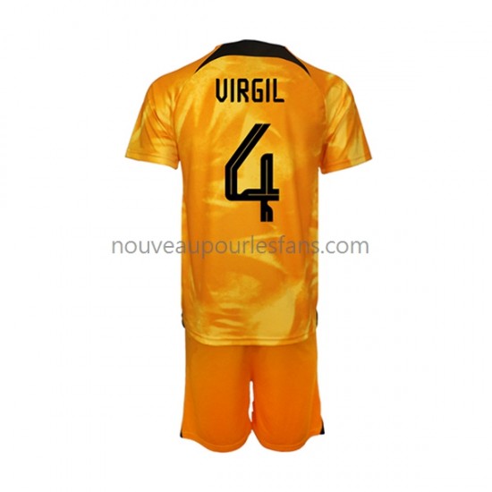 Maillot Pays-Bas Virgil van Dijk 4 Enfant Tenue Domicile Coupe du Monde 2022 Manche Courte
