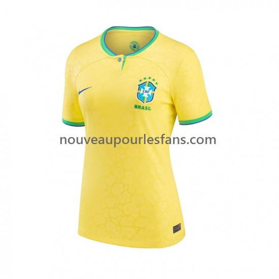 Maillot Brésil Femme Tenue Domicile Coupe du Monde 2022 Manche Courte