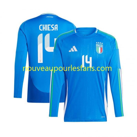 Maillot Italie Chiesa 14 Homme Tenue Domicile Euro 2024 Manche Longue