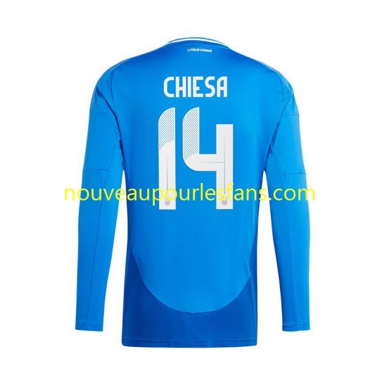 Maillot Italie Chiesa 14 Homme Tenue Domicile Euro 2024 Manche Longue
